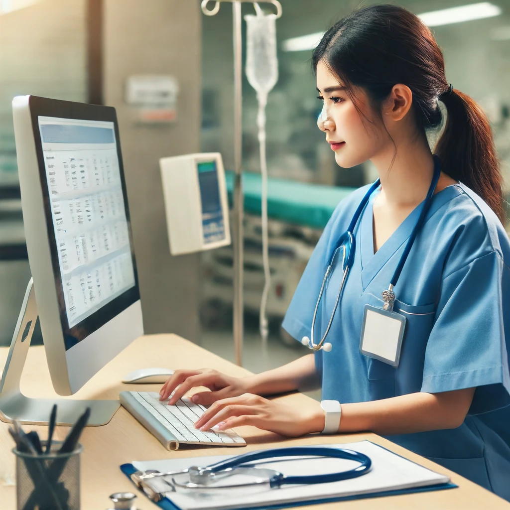 A nurse using the computers in AI